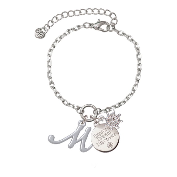 Delight Jewelry Silvertone Small Gelato Script Initial - M - Silvertone Discover Dream Explore Zoey Charm Bracelet, 6.5+2" Extender