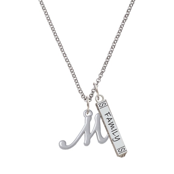 Delight Jewelry Silvertone Small Gelato Script Initial - M - Silvertone Family Bar Charm Necklace, 23"