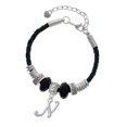 thumbnail image 1 of Delight Jewelry Silvertone Small Gelato Script Initial - N - Middle Sister Celtic Knot Leather Bead Bracelet, 7"+2" Extender, 1 of 4