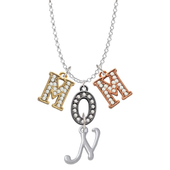 Delight Jewelry Silvertone Small Gelato Script Initial - N - Multi-Colored Crystal Mom Charm Necklace