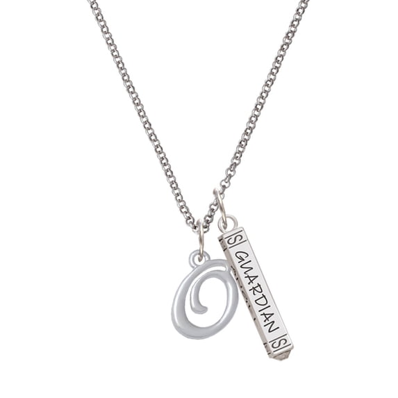 Delight Jewelry Silvertone Small Gelato Script Initial - O - Silvertone Guardian Angel Bar Charm Necklace, 23"