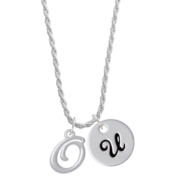Delight Jewelry Silvertone Small Gelato Script Initial - O - Silvertone Script Initial Disc - U - Charm Necklace, 20"+3"