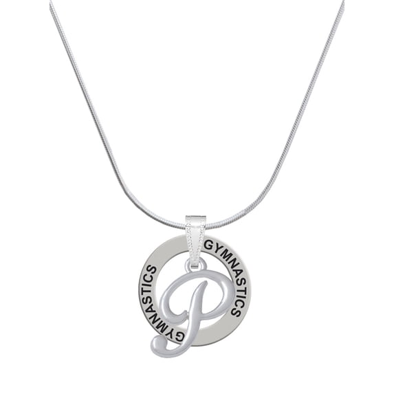 Delight Jewelry Silvertone Small Gelato Script Initial - P - Gymnastics Ring Charm Necklace, 18"