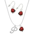 thumbnail image 1 of Delight Jewelry Silvertone Small Gelato Script Initial - P - Red Lucky Ladybug Necklace and Dangle Earrings Set, 1 of 6