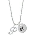 thumbnail image 1 of Delight Jewelry Silvertone Small Gelato Script Initial - P - Silvertone Script Initial Disc - A - Charm Necklace, 20"+3", 1 of 4