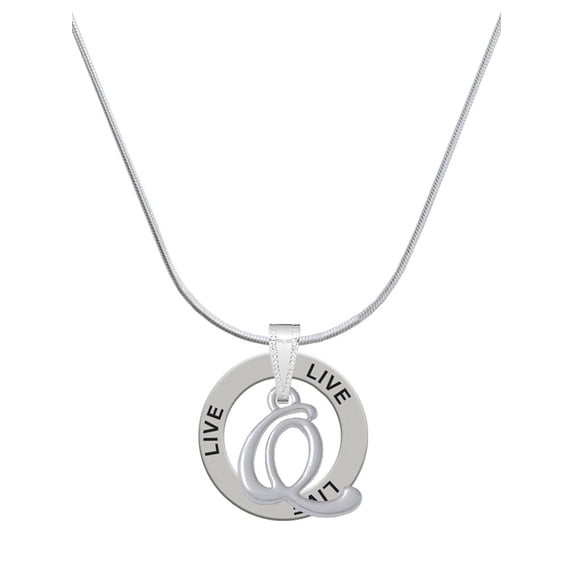 Delight Jewelry Silvertone Small Gelato Script Initial - Q - Live Ring Charm Necklace, 18"