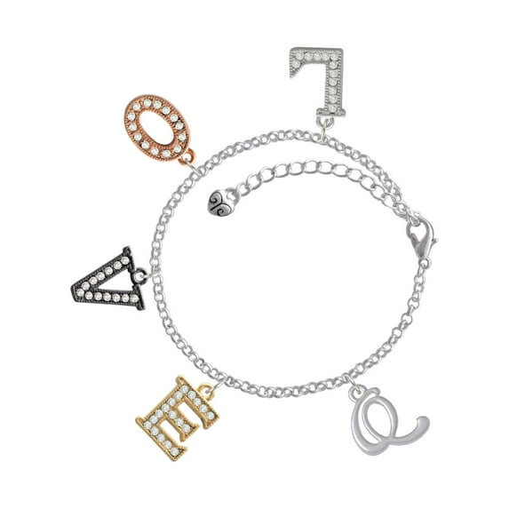 Delight Jewelry Silvertone Small Gelato Script Initial - Q - Multi-Colored Crystal Love Charm Bracelet