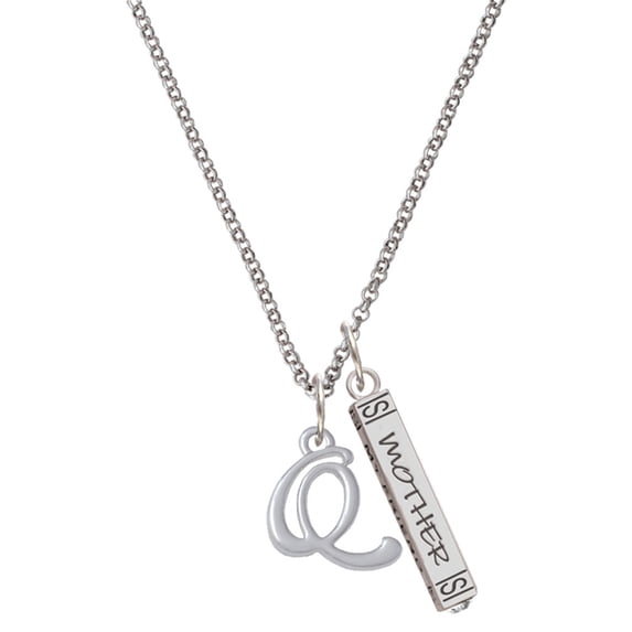 Delight Jewelry Silvertone Small Gelato Script Initial - Q - Silvertone Mother Daughter Bar Charm Necklace, 23"