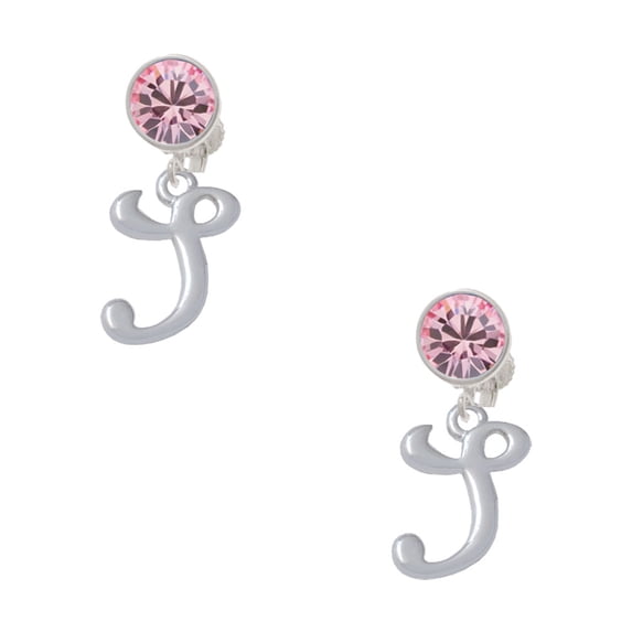 Delight Jewelry Silvertone Small Gelato Script Initial - S - Pink Crystal Clip on Earrings