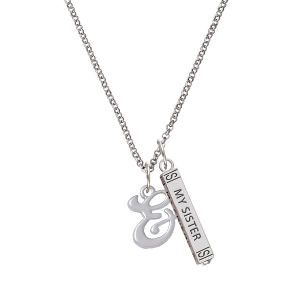 Delight Jewelry Silvertone Small Gelato Script Initial - & - Silvertone Always My Sister Bar Charm Necklace, 23"