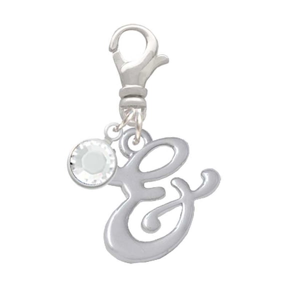 Delight Jewelry Silvertone Small Gelato Script Initial - & - - Silvertone Clip on Charm with Clear Crystal Drop