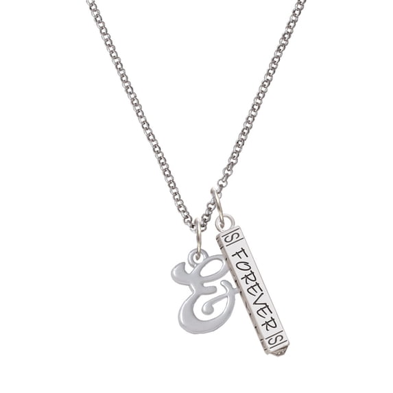 Delight Jewelry Silvertone Small Gelato Script Initial - & - Silvertone Forever Bar Charm Necklace, 23"