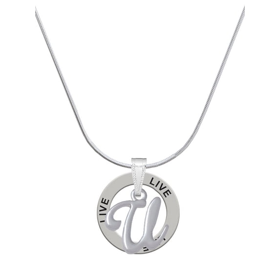 Delight Jewelry Silvertone Small Gelato Script Initial - U - Live Ring Charm Necklace, 18"