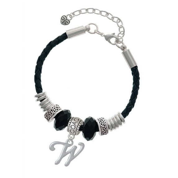 Delight Jewelry Silvertone Small Gelato Script Initial - W - Coach Celtic Knot Leather Bead Bracelet, 7"+2" Extender