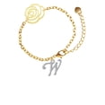 thumbnail image 1 of Delight Jewelry Silvertone Small Gelato Script Initial - W - Gold-tone Flower Link Chain Bracelet, 6.75"+2" Extender, 1 of 4