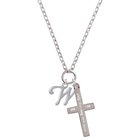 Delight Jewelry Silvertone Small Gelato Script Initial - W - I Set You Apart Engraved Cross Zoey Necklace, 28"