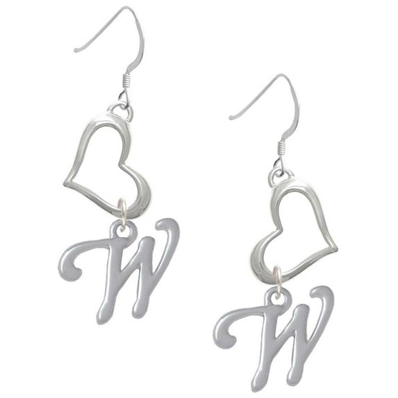 Delight Jewelry Silvertone Small Gelato Script Initial - W - Open Heart French Earrings