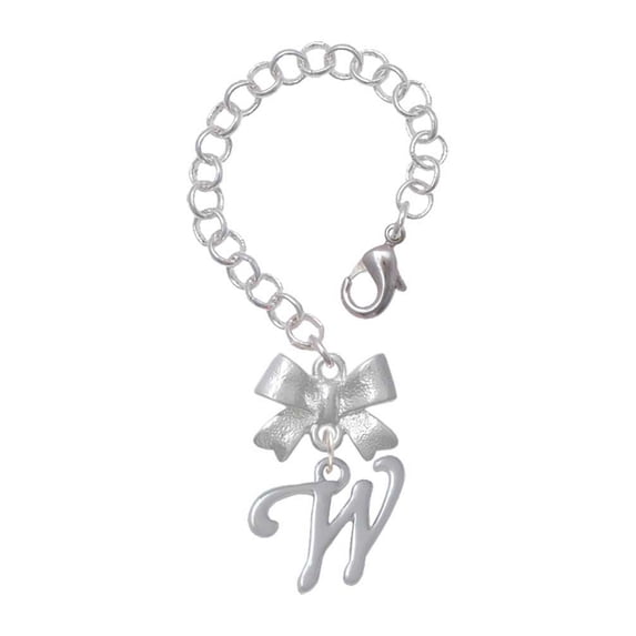 Delight Jewelry Silvertone Small Gelato Script Initial - W - Silvertone Bow Charm Accessory for Tumblers and Thermal Cups
