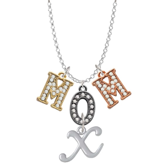 Delight Jewelry Silvertone Small Gelato Script Initial - X - Multi-Colored Crystal Mom Charm Necklace