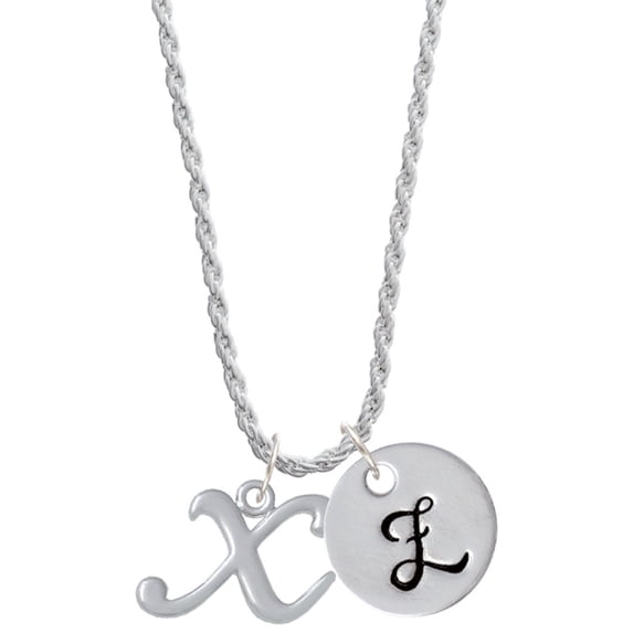 Delight Jewelry Silvertone Small Gelato Script Initial - X - Silvertone Script Initial Disc - Z - Charm Necklace, 20"+3"