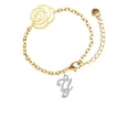 thumbnail image 1 of Delight Jewelry Silvertone Small Gelato Script Initial - Y - Gold-tone Flower Link Chain Bracelet, 6.75"+2" Extender, 1 of 4