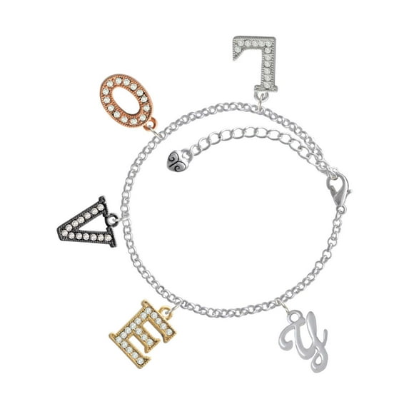 Delight Jewelry Silvertone Small Gelato Script Initial - Y - Multi-Colored Crystal Love Charm Bracelet