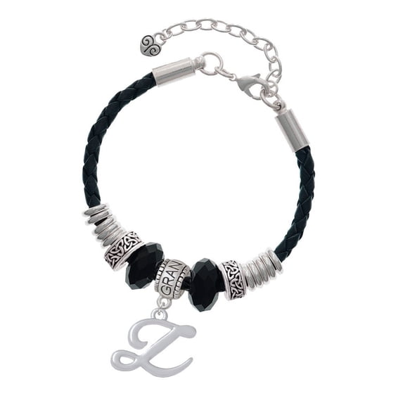 Delight Jewelry Silvertone Small Gelato Script Initial - Z - Grandmother Celtic Knot Leather Bead Bracelet, 7"+2" Extender