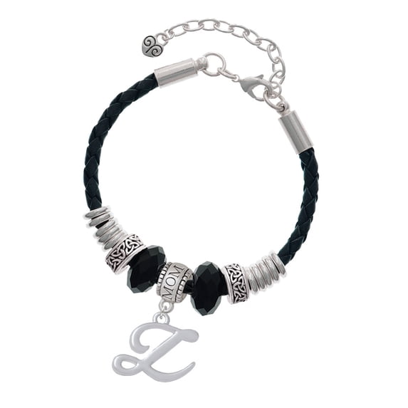 Delight Jewelry Silvertone Small Gelato Script Initial - Z - Mom Celtic Knot Leather Bead Bracelet, 7"+2" Extender
