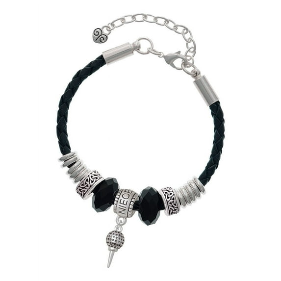 Delight Jewelry Silvertone Small Golf Ball on Tee Niece Celtic Knot Leather Bead Bracelet, 7"+2" Extender