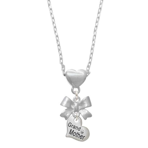 Delight Jewelry Silvertone Small ''Grandmother'' Heart with Clear Crystal Silver tone Bow Heart Necklace