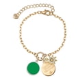 thumbnail image 1 of Delight Jewelry Silvertone Small Green Enamel Disc Goldtone Discover Dream Explore Zoey Charm Bracelet, 6.5+2" Extender, 1 of 1