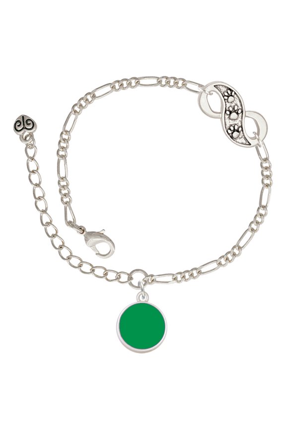 Silvertone Small Green Enamel Disc Silver-tone Paw Infinity Link Chain Bracelet, 6"+2" Extender