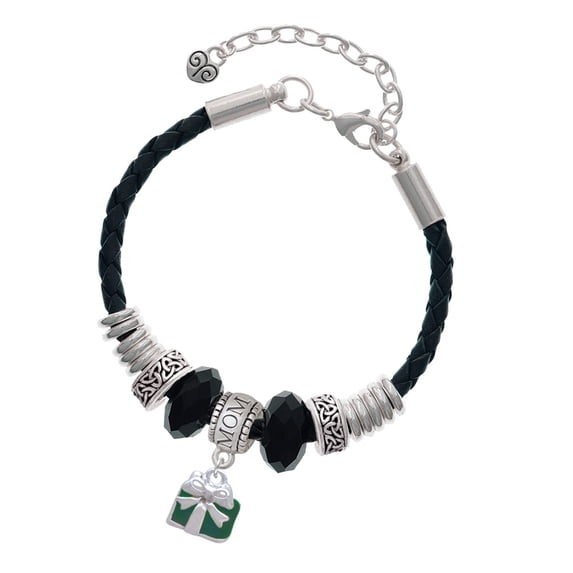 Delight Jewelry Silvertone Small Green Enamel Present Mom Celtic Knot Leather Bead Bracelet, 7"+2" Extender