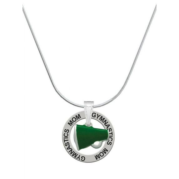 Delight Jewelry Silvertone Small Green Megaphone Gymnastics Mom Ring Charm Necklace, 18"
