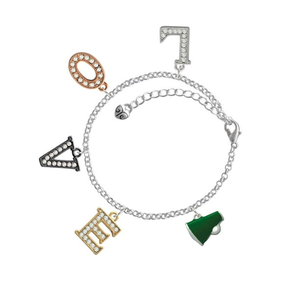 Delight Jewelry Silvertone Small Green Megaphone Multi-Colored Crystal Love Charm Bracelet