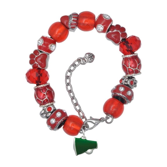 Delight Jewelry Silvertone Small Green Megaphone Red Paw Print Bead Bracelet, 7"+2"