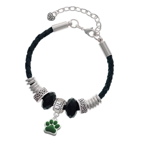 Delight Jewelry Silvertone Small Green Paw Big Sister Celtic Knot Leather Bead Bracelet, 7"+2" Extender
