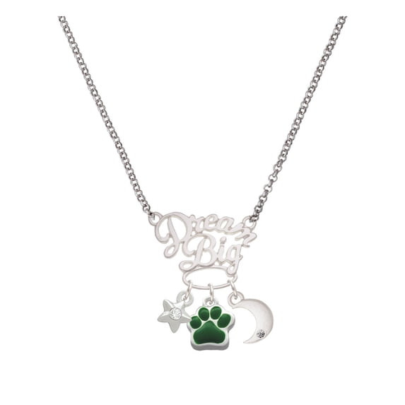 Delight Jewelry Silvertone Small Green Paw Silvertone Dream Big Pendant Necklace, 25"