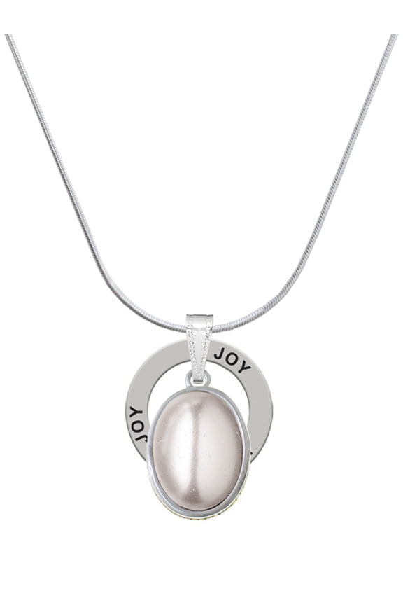 Silvertone Small Grey Imitation Pearl Joy Ring Charm Necklace, 18"