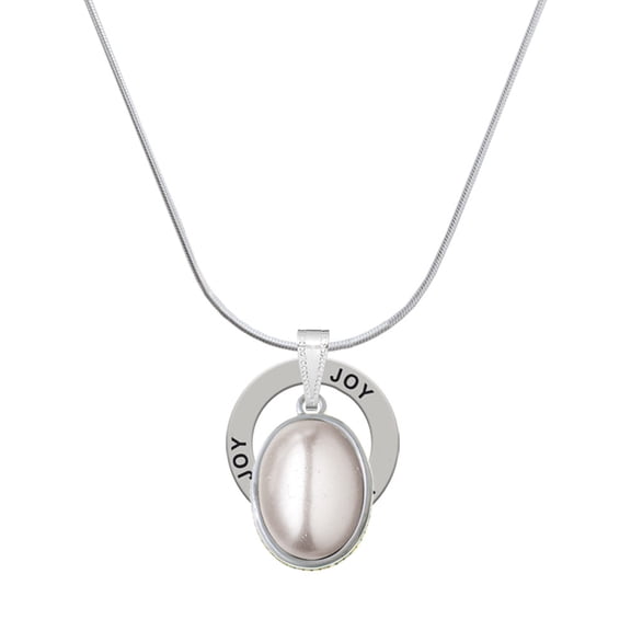 Delight Jewelry Silvertone Small Grey Imitation Pearl Joy Ring Charm Necklace, 18"