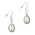 thumbnail image 1 of Delight Jewelry Silvertone Small Grey Imitation Pearl Silvertone Leaf French Earrings, 1 of 5