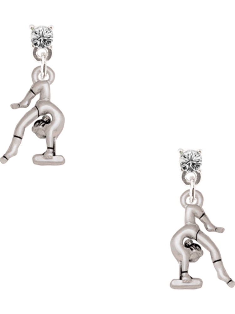 Delight Jewelry Silvertone Small Gymnast Balance Beam Clear Crystal Post Earrings