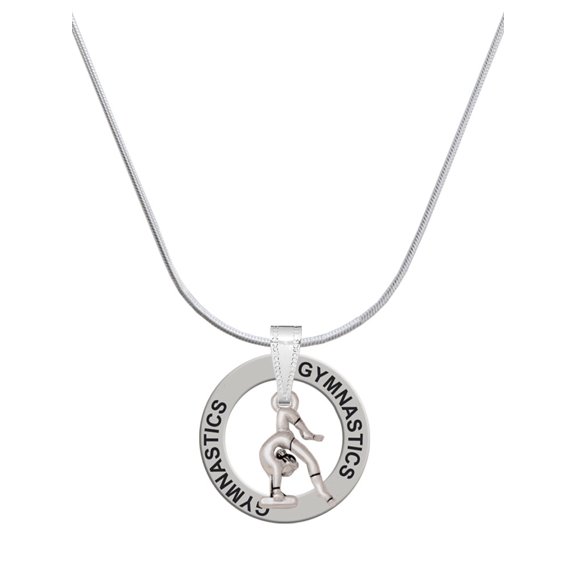 Delight Jewelry Silvertone Small Gymnast Balance Beam Gymnastics Ring Charm Necklace, 18"