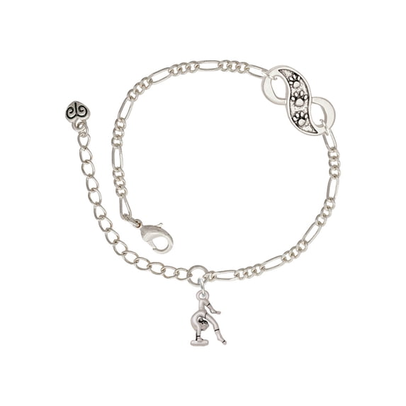 Delight Jewelry Silvertone Small Gymnast Balance Beam Silver-tone Paw Infinity Link Chain Bracelet, 6"+2" Extender
