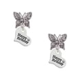 thumbnail image 1 of Delight Jewelry Silvertone Small Happy Birthday Heart Silvertone Antiqued Butterfly Post Earrings, 1 of 4