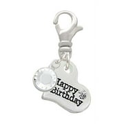 Delight Jewelry Silvertone Small Happy Birthday Heart - Silvertone Clip on Charm with Clear Crystal Drop