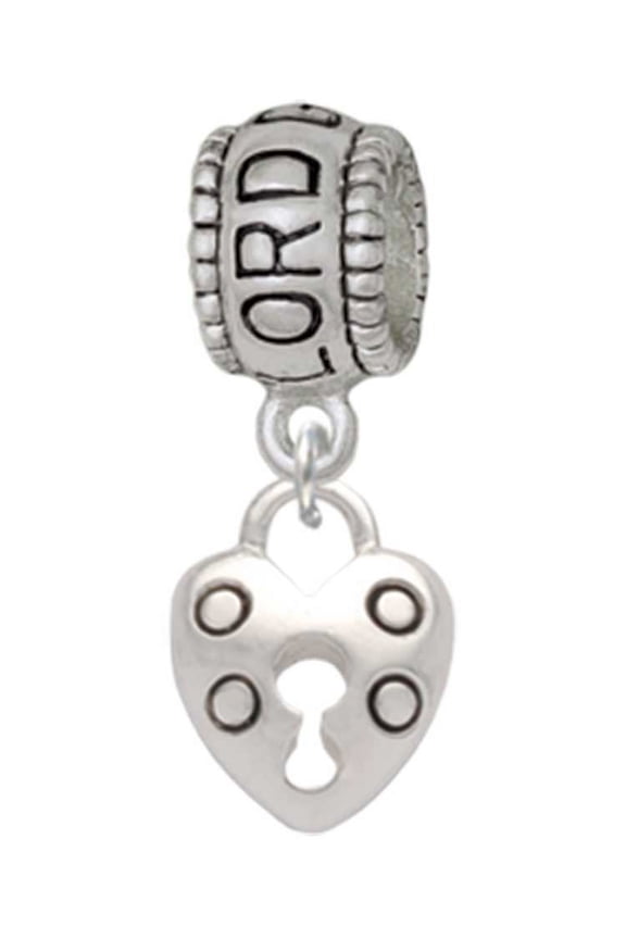 Silvertone Small Heart Lock with Keyhole Lord Guide Me Charm Bead