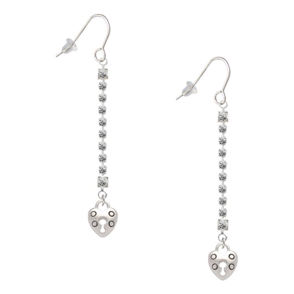Delight Jewelry Silvertone Small Heart Lock with Keyhole - Silver-tone Long Sparkle Dangle French Earrings