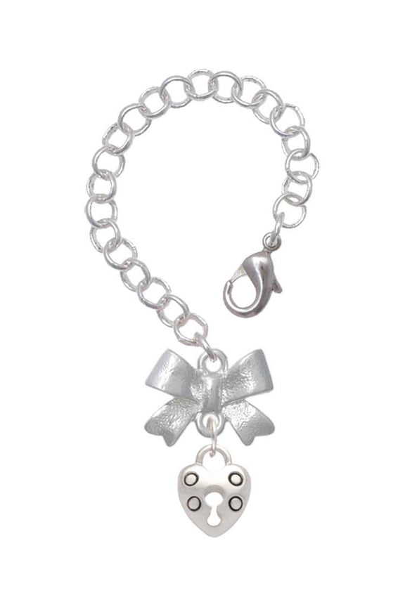 Silvertone Small Heart Lock with Keyhole - Silvertone Bow Charm Accessory for Tumblers and Thermal Cups
