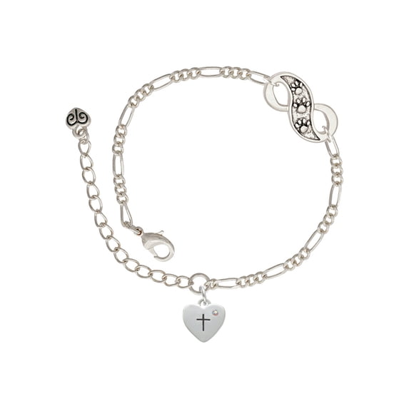 Delight Jewelry Silvertone Small Heart with Cross & Fish with Crystal Silver-tone Paw Infinity Link Chain Bracelet, 6"+2" Extender